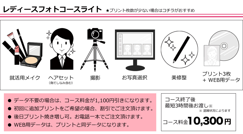 就活用証明写真3枚、WEBエントリー用データセットのコース 就活用証明写真3枚、WEBエントリー用データセットのコース