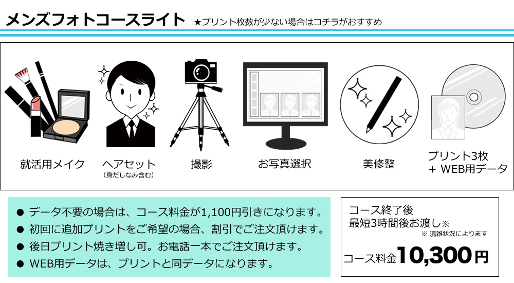 就活用証明写真3枚、WEBエントリー用データセットのコース 就活用証明写真3枚、WEBエントリー用データセットのコース